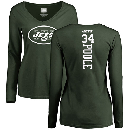 New York Jets Green Women Brian Poole Backer NFL Football #34 Long Sleeve T Shirt->women nfl jersey->Women Jersey